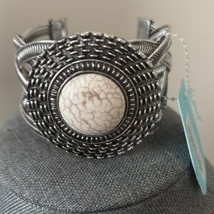 Tribal Round Howlite Braided Metal Cuff Bracelet